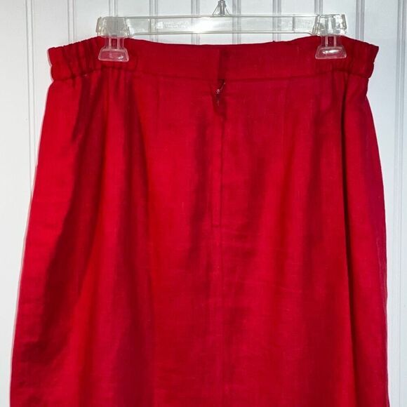 VTG Anne French Linen A-Line Skirt Women’s 12 Red Lined Classic Work Wear Office - Picture 6 of 8